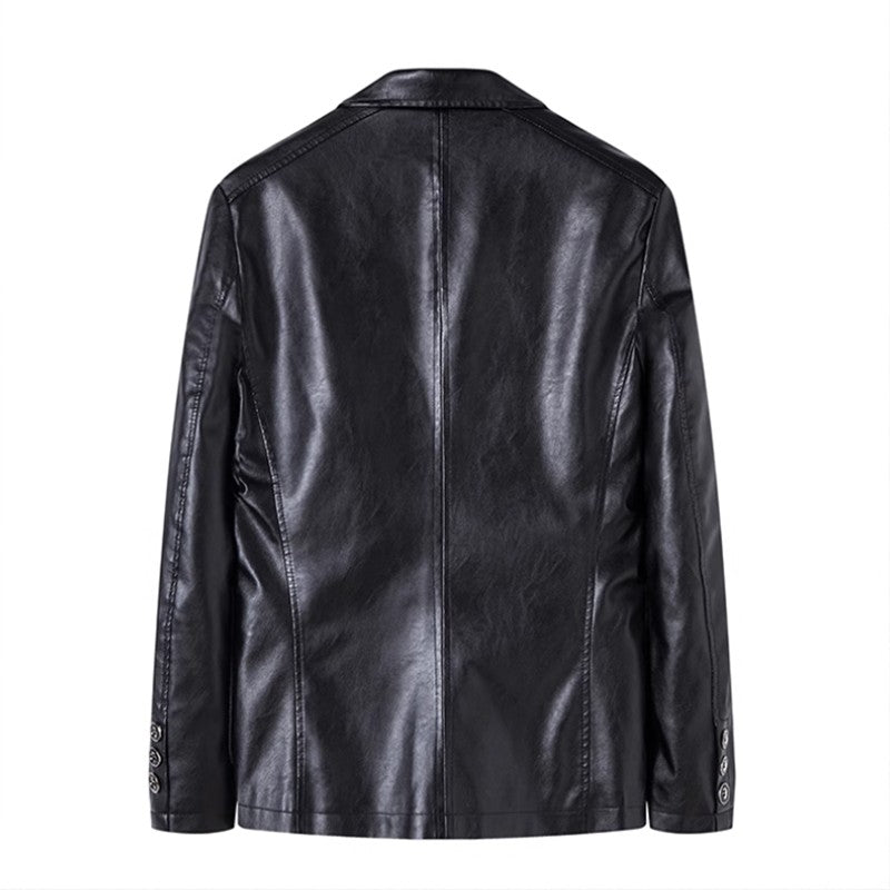 2024 New Men Business Casual Leather Jacket Black / khaki Fashion Male Suit Collar Coats Large Size 5XL Slim Fit Top
