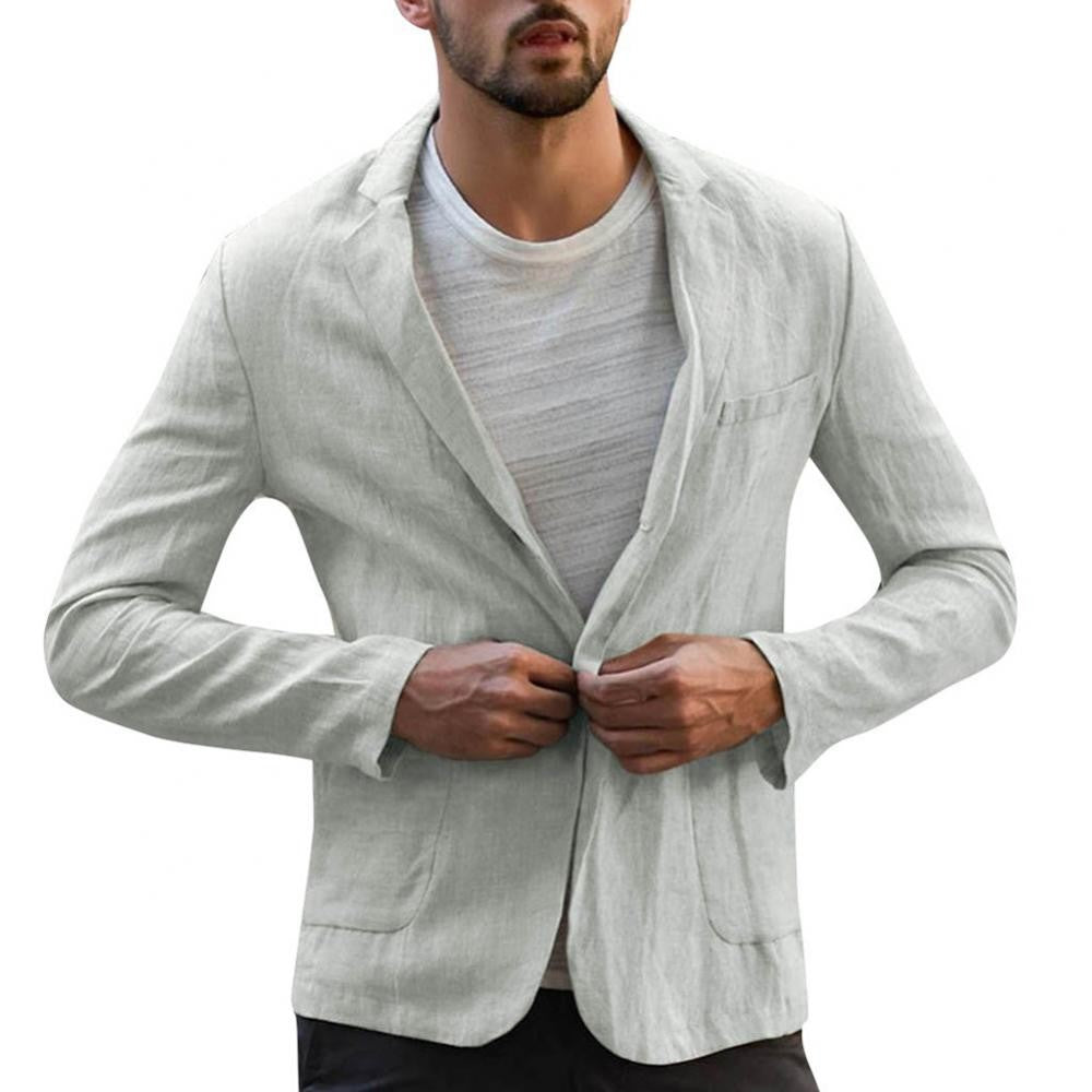 Cotton Linen Slim For Men Solid Color Long Sleeve Pockets Summer Coat Thin Male Casual Jacket Business Men Blazer