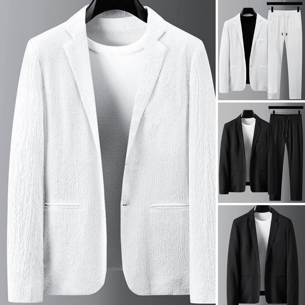 Men Two piece Suit Striped Pleated Men Pants Set Pleated Drawstring Loose Lapel Pockets Thin Formal Business Men Set