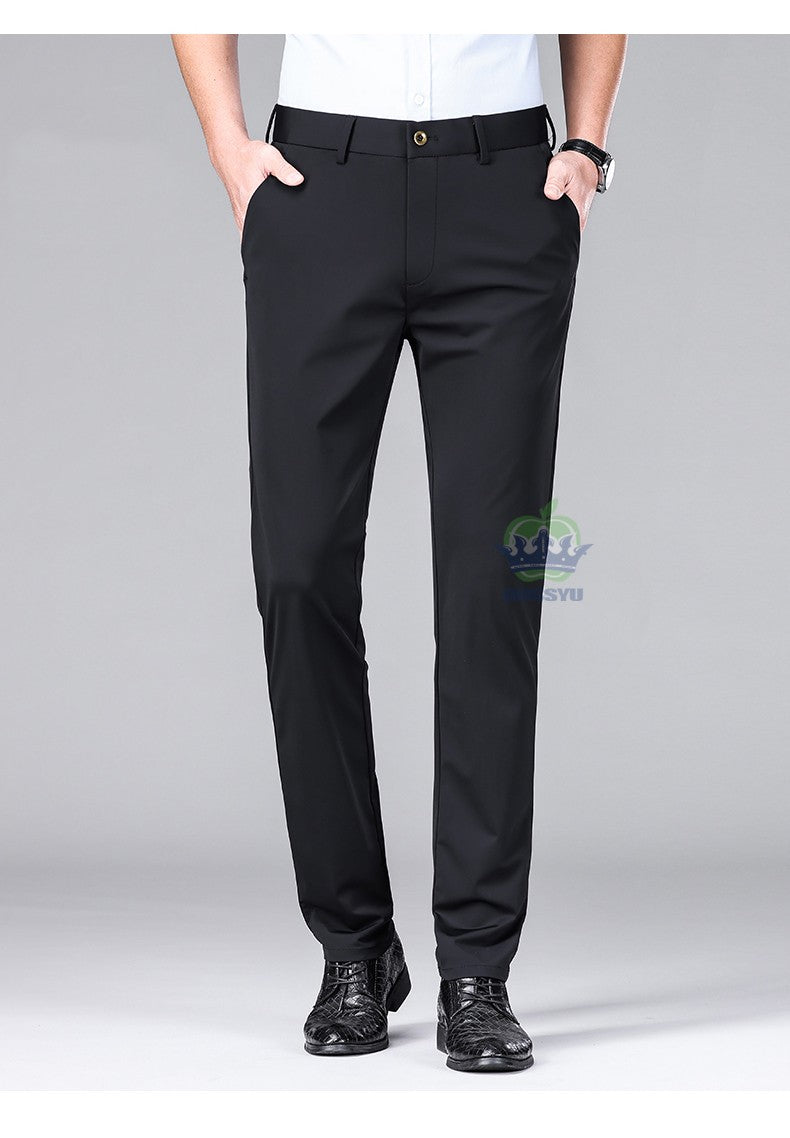 High Stretch Fabric Summer Thin Ice Silk Business Pants Men Elastic Waist Classic Work Office Formal Suit Trousers Plus Size 40