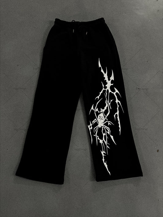 Street Hip Hop Harajuku Retro Spider Stripes Fashion Loose Black Pants Men American Punk Y2K Straight Leg Wide Leg Pants