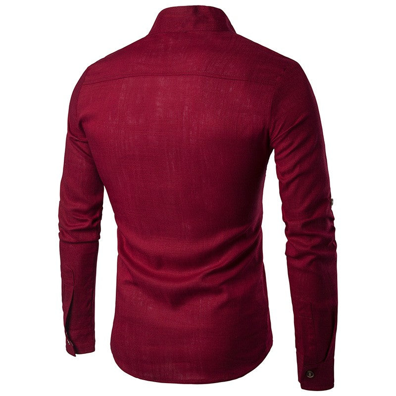 Euro Size Mens Linen Shirts Long Sleeve Button Down Solid Loose 2024 Spring Autumn Dress Henley Shirts Fashion Male Clothes
