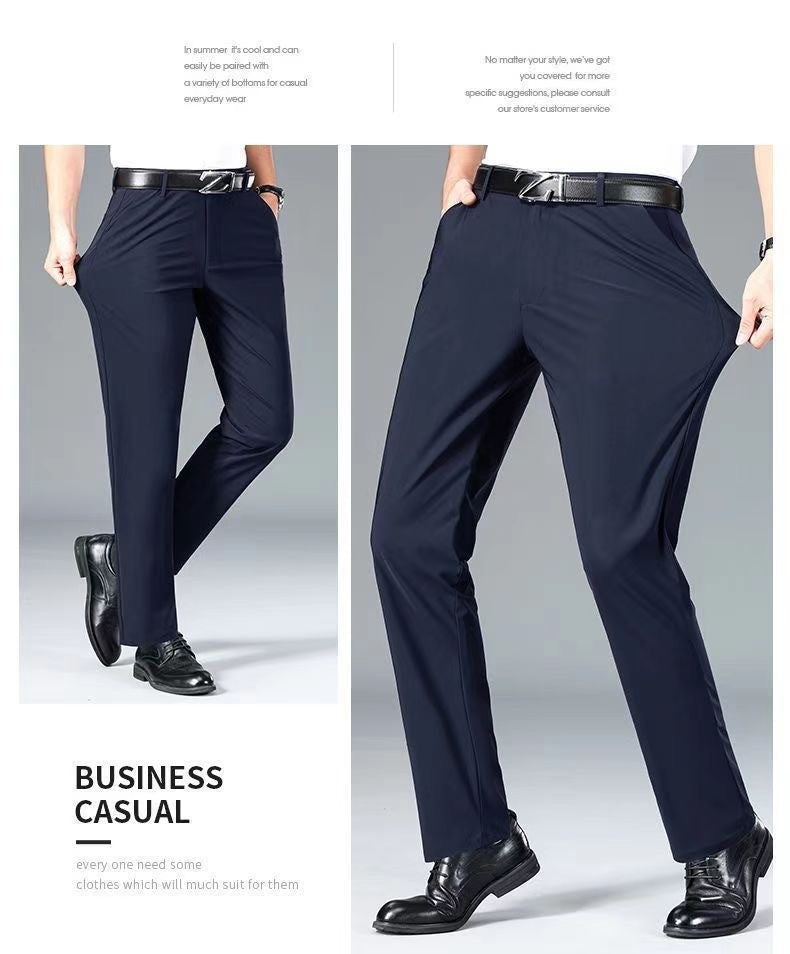 Casual Straight Leg Men's Pants Slim Fit Light Weight Tailored Westwear Summer Thin Blue Color Drapey Nine-Piece Suit Pants