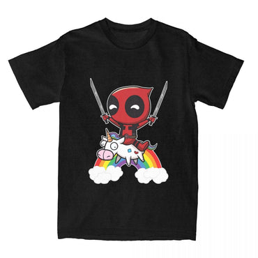 Awesome Deadpool On A Unicorn T-Shirt Men Women's Crewneck Cotton T Shirts Harajuku Short Sleeve Tee Vintage Streetwear Clothes