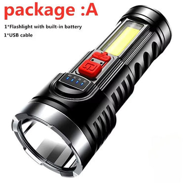 COB High Power LED Flashlight USB Rechargeable Waterproof Lamp For Camping Hiking Fishing Portable Flashlight Emergency Lantern
