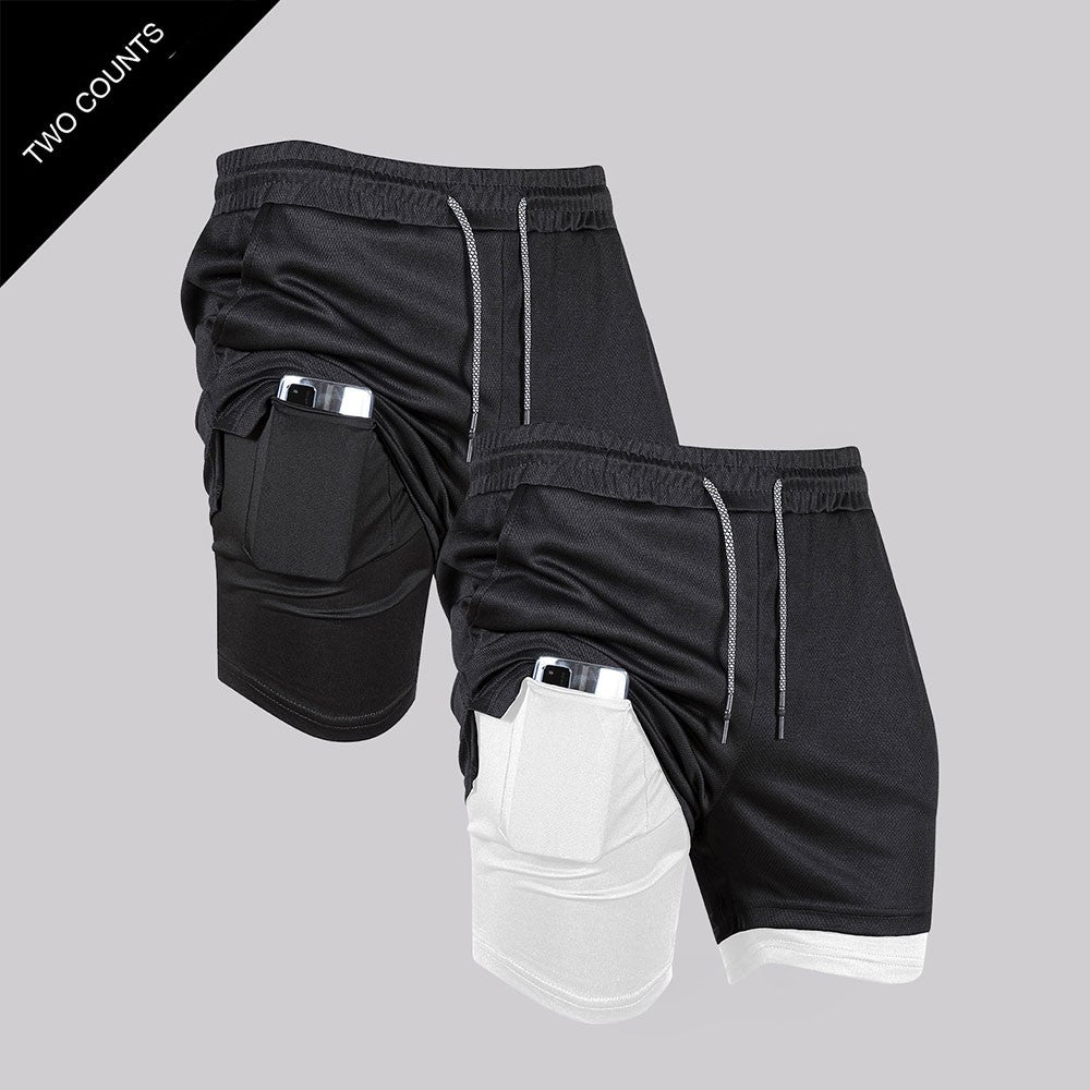 Men's Double Layer Fitness Shorts Men Fitness Gym Training 2 in 1 Sports Shorts Quick Dry Workout Jogging Double Deck Summer
