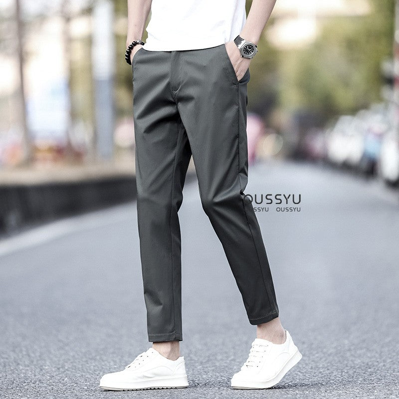 2025 New Summer Cotton Ankle Length Pants Men Slim Elastic Waist Jogger Outdoors Korean Work Suit Casual Trousers Male 28-38