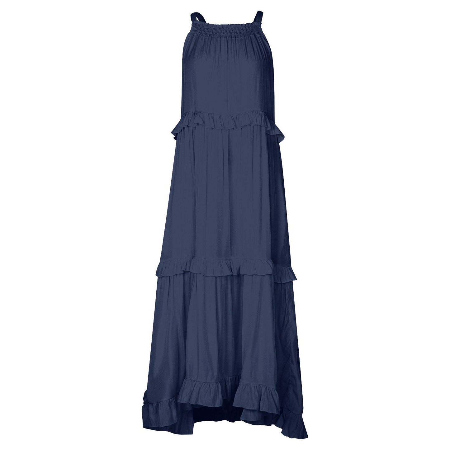 Elegant Women's Apricot Ruffle Edge Long Mop Floor Dresses Summer Fashion Hangin