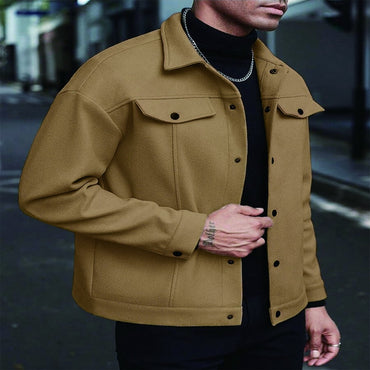 New Men's Lapel Wool Blend Casual Jacket for Autumn and Winter - Trendy, Versatile Outerwear for Teens