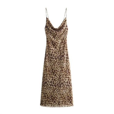 MUJER Leopard Print Tulle Slip Dress Woman Backless Summer Long Dresses For Wome