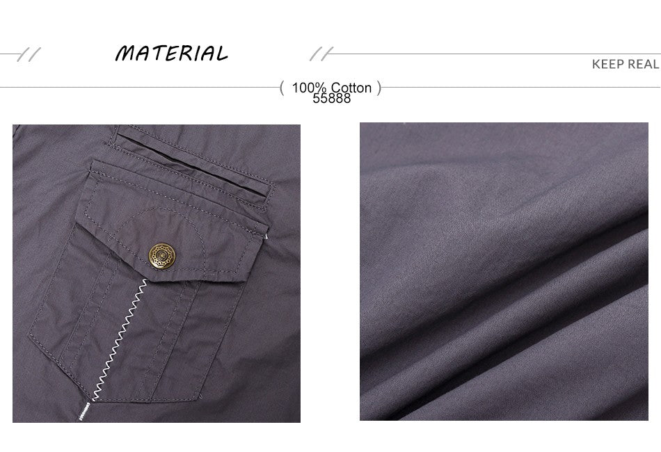 2022 New Arrive Mens Cargo Shirt Men Casual Shirt Solid Short Sleeve Shirts Multi Pocket Work Shirt Plus Size 100% Cotton