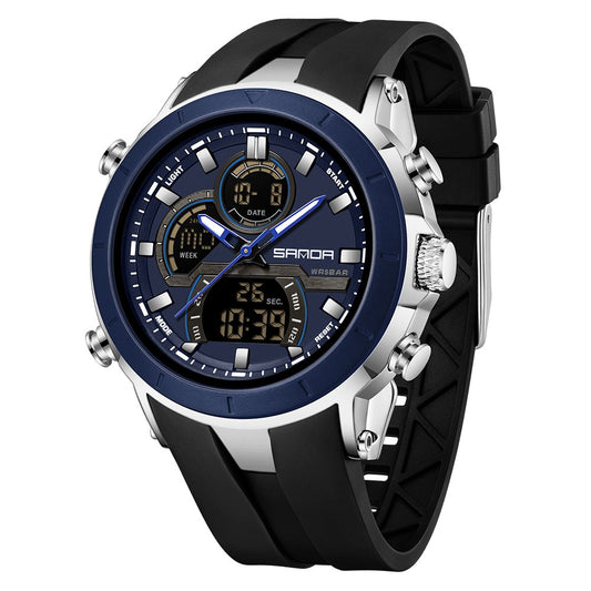 SANDA Mens Watches Countdown Waterproof Alarm Clock Wristwatch Multifunctional Luminous Men Quartz Digital Watch Alarm Clock