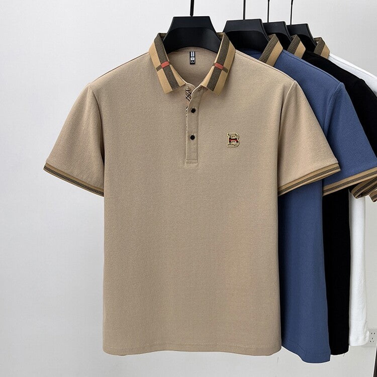 High end brand embroidered men's short sleeved pocket design polo shirt, summer new cool and breathable cotton casual T-shirt