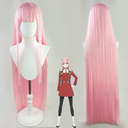 Pink Straight Bangs Long Straight Hair Synthetic Wig Anime Character Zero Two's Signature Wig Live Performance Party Show
