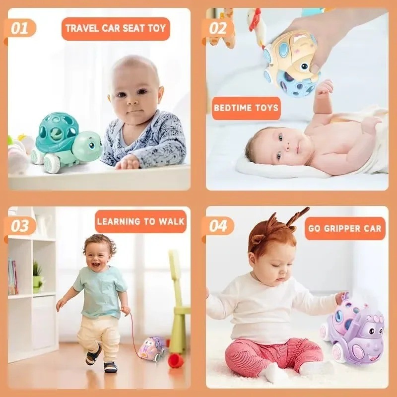 Baby Toy Car Rattle - Press & Go Friction Powered Truck, Soft Rolling Cars for Toddlers 1-3 Perfect Birthday Gift for Girls Boys