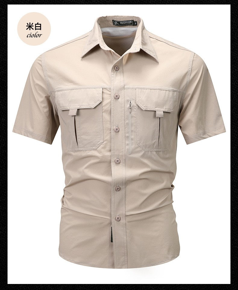 Summer Men Short Sleeve Shirt Men Breathable Tactical Work Shirt Tops Outdoor Casual Quick Dry Multi-pocket Camping Cargo Shirts