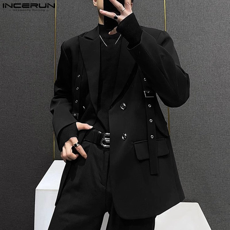 INCERUN Korean Fashion Men Blazer Casual Long Sleeve Solid Tops Pocket Button Steetwear Male Outfits Well Fitting Vintage Coats