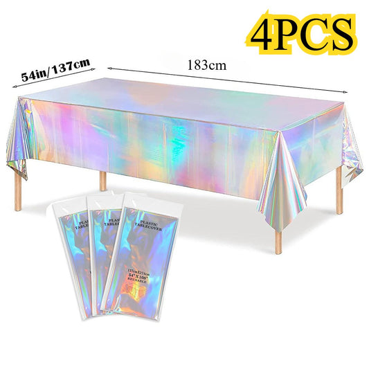 Laser Rainbow Theme Party Disposable Tablecloth & Rectangular Mantel De Mesa Cover for Birthday Wedding Home Decor Supplies