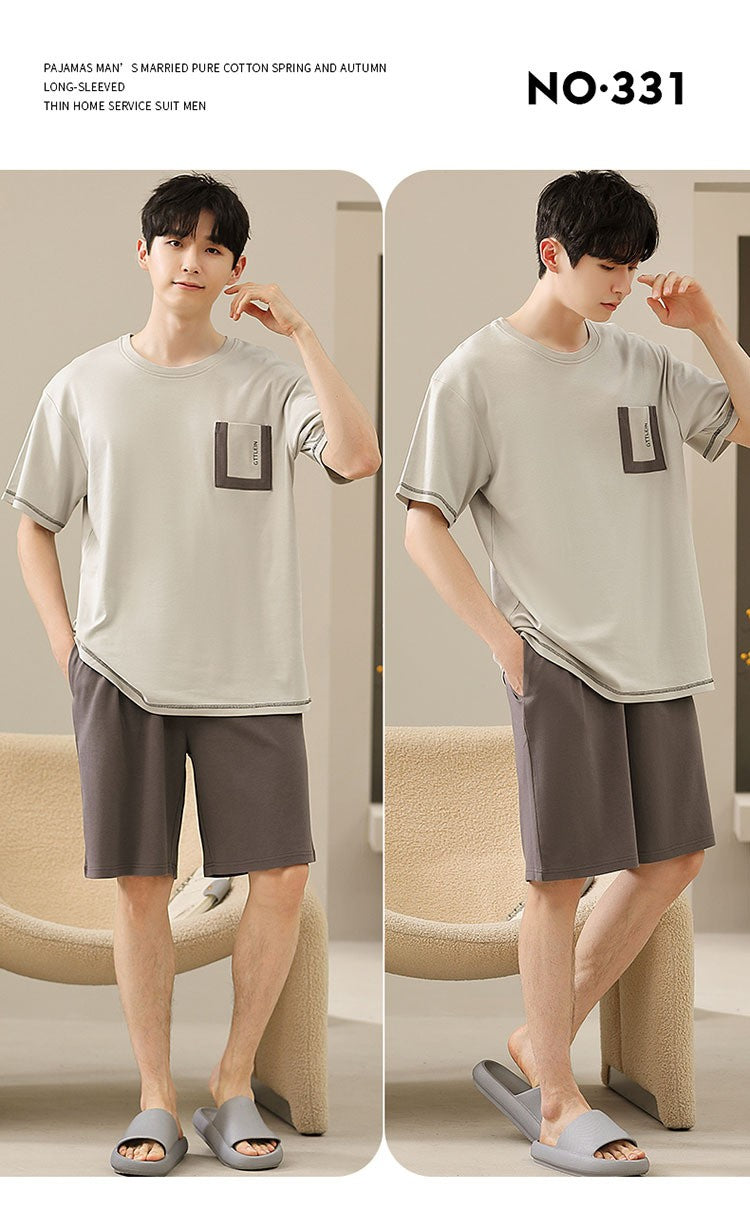 2023 New Men's Nightwear Summer Thin Soft Homewear Youth Boy Short Sleeping Top & Pant Pajamas Set Male Sleepwear Big Size