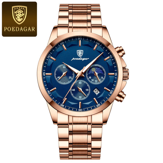 POEDAGAR Top Fashion Men's Watches Waterproof Luminous Stainless Steel Men Wristwatch Chronograph Date Quartz Business Man Watch