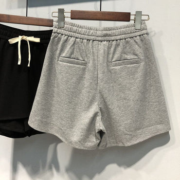 Casual Elastic Waist Fake Two Pieces Patchwork A-line Wide Leg Shorts Summer Loose Solid Fashion Shorts Vintage Women Clothing