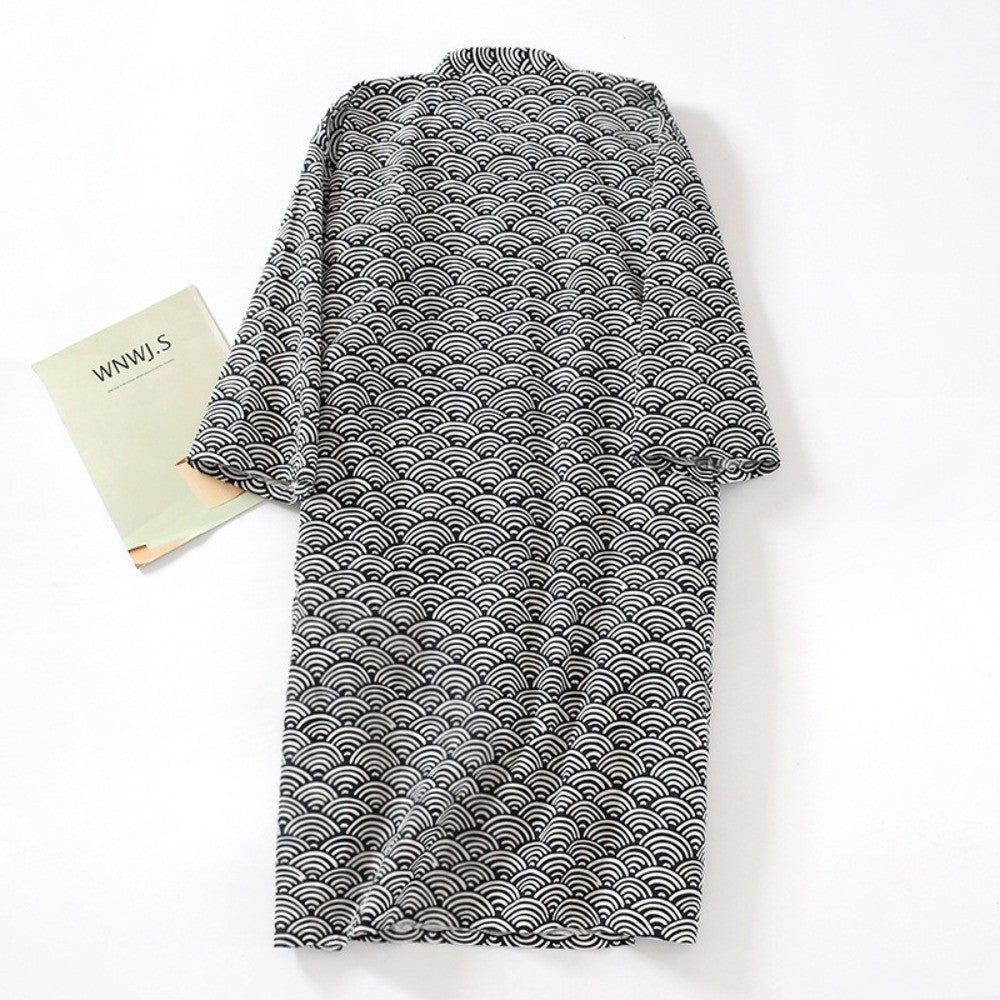 Bath Robe V-Neck Men's Kimono Bathrobe Long Sleeve Loose Japanese-Style Yukata C