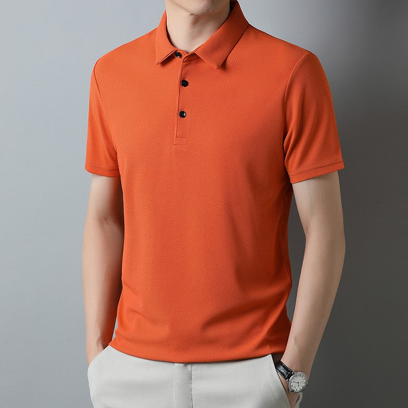 Men's Fashion Waffle Solid Short Sleeved Polo Shirt Summer Breathable Comfortable Top