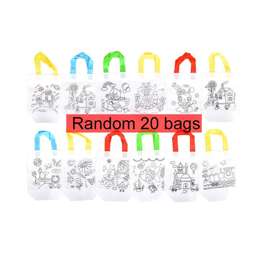 20Pcs DIY Coloring Bags with Markers Carnival Art Party Goodie Bags for Kids Eco Mini Non-Woven Fabric Shopping Storage Bags
