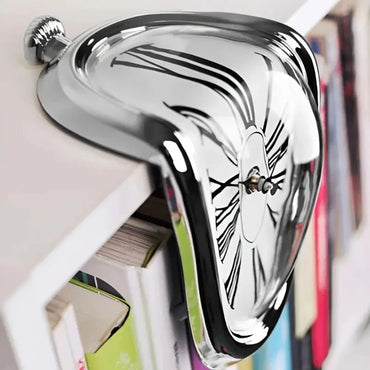 Vintage Silver Twisted Melting Clock Creative Melting Right-angle Silent Clock Decoration Home Office