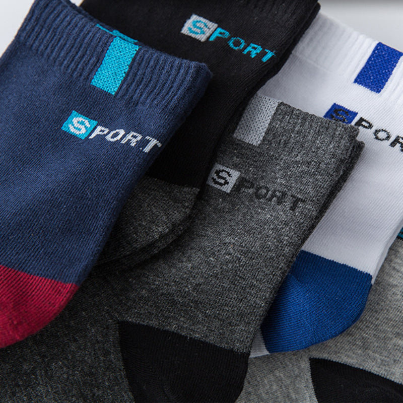 Meia de Algodão Masculina Esportiva Respirável Macia Letras Moda Tênis Cano Médio Alta Elasticidade Meia Toalha Sox Corrida Verão