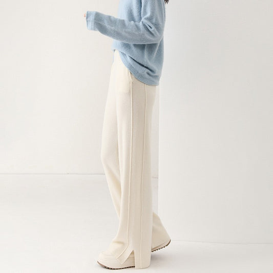 High Waist Wide Leg Woolen Pants Women's Loose Casual Black Long Trousers Autumn Fashion Elegant Commuting Style