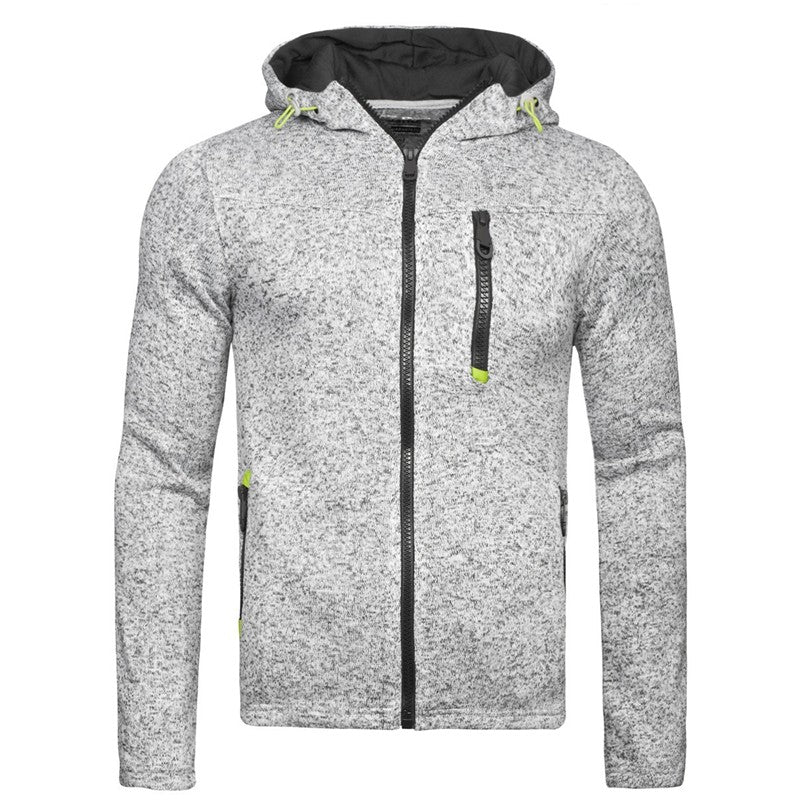 Men's Hoodie with Side Zipper Pockets Thin Wool Solid Color Casual Outdoor Hooded Tracksuit Long Sleeves Slim Hooded Jacket