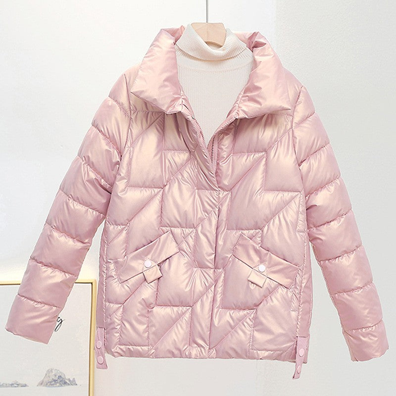 Women Jacket Winter Parkas Female 2023 New Glossy Down Cotton Jackets Stand Collar Casual Warm Parka Short Coat Female Outwear