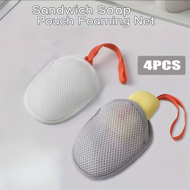 4pcs Pocket Soap Foam Net, White Mesh Travel Portable Soap Sheet Foam Net - Reusable Bathing Soap Sheet Cleaning Foam Net