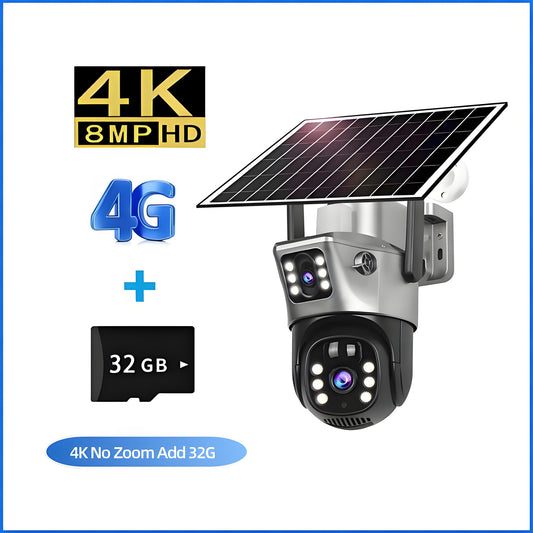 10x Zoom 4G SIM Solar Camera Outdoor 6K 12MP Three Lens HD Night Vision IP Surveillance Camera Security Protection PTZ CCTV Cam