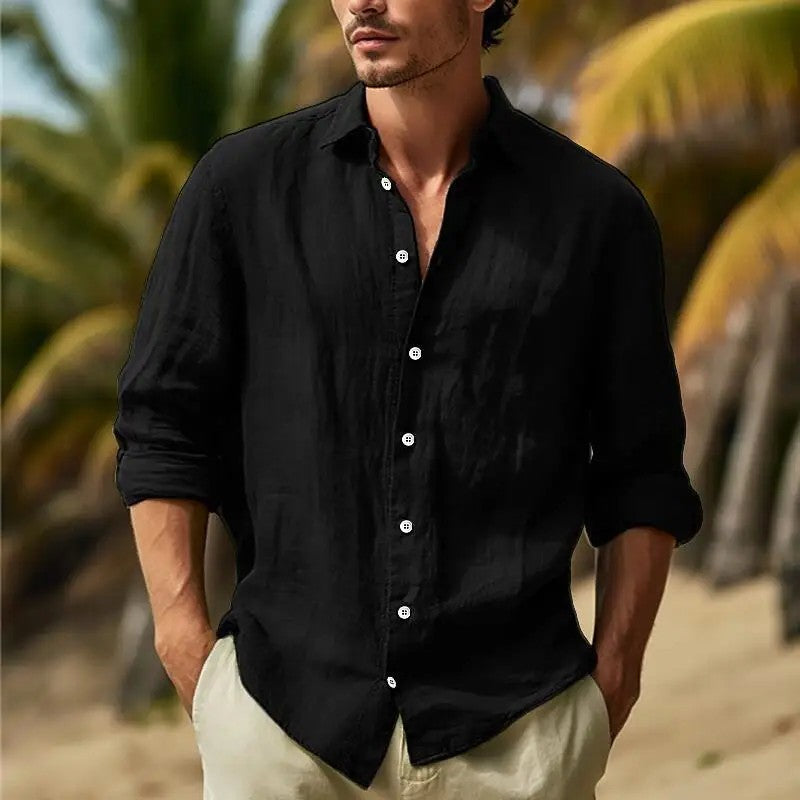 Men's Independent Station Four Seasons Large Size Loose Patchwork Shirt Casual Solid Color Daily Clothing Beach Dinner Cardigan