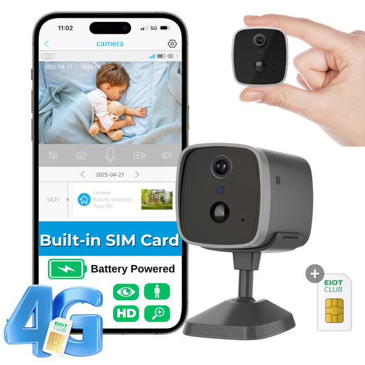 Mini 4G Wireless Security Camera with SIM Card, Battery Powered, Night Vision, Human Detection, Indoor Outdoor Use Mini Cam