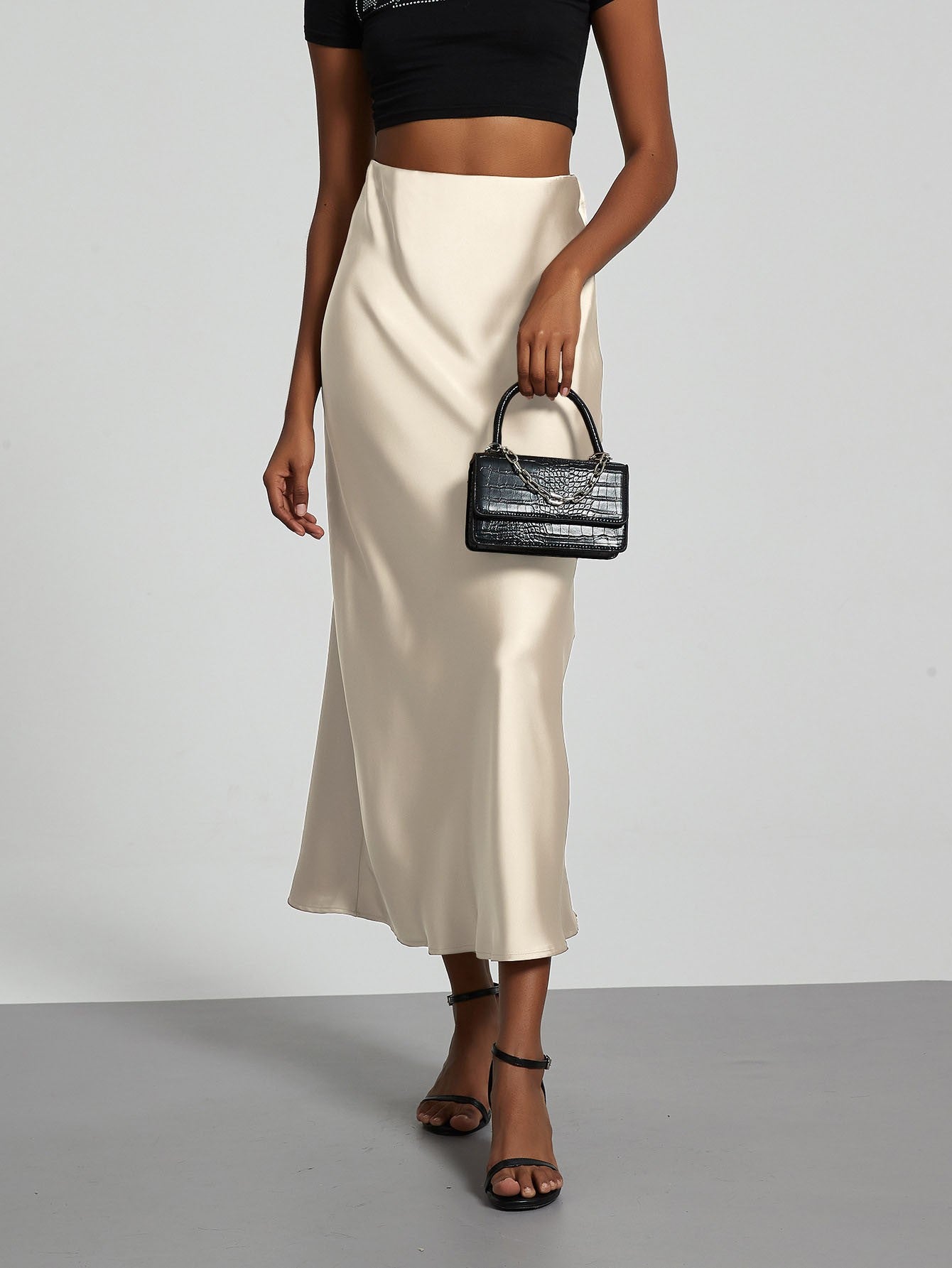 Fashion Satin Party Long Skirt High Waist Solid Color Casual Basic Women Skirts