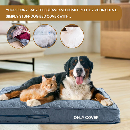 1 pc Orthopedic Dog Beds Cover for Large Dogs, Dog Bed Washable Cover Foam Pet Mat, Multi-Needle Quilting Dog Crate Bed Cover