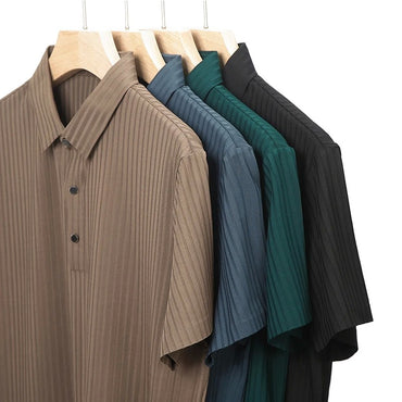 Men's Ice Silk Polo Shirt, Lapel, Hollow, Short-Sleeved, Breathable, Business Fashion T-Shirt, Men's Brand Clothing, Summer, New