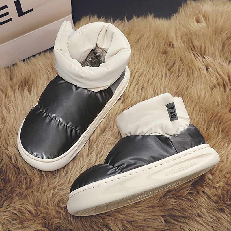 Outdoor Plush Warm Men's Snow Boots Winter Couple Cotton Shoes Down Non-Slip Waterproof Fashion Kids Shoes Slip on Soft Sneakers