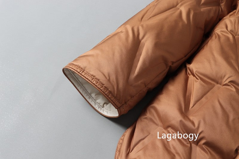 Lagabogy 2025 New Autumn Winter Women Ultralight White Duck Down Long Jacket Female Single-Breasted Double Sided Puffer Coat
