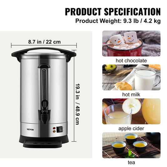 SucceBuy 65/110 Cups Stainless Steel Coffee Thermos Urn Commercial Hot Water Dispenser for Camping Fast Brewing Easy Cleaning