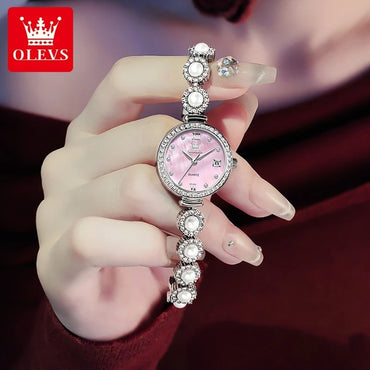OLEVS 5635 Vintage Diamond Encrusted Luxury Quartz Watch for Women Elegant Stainless Steel Bracelet Fashion Top Brand Wristwatch