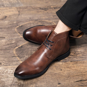 New Men Business Ankle Boots PU High Cut Short Tube Lace Up Business Brand Chelsea Boots European Style Size 38-48 Men Boots