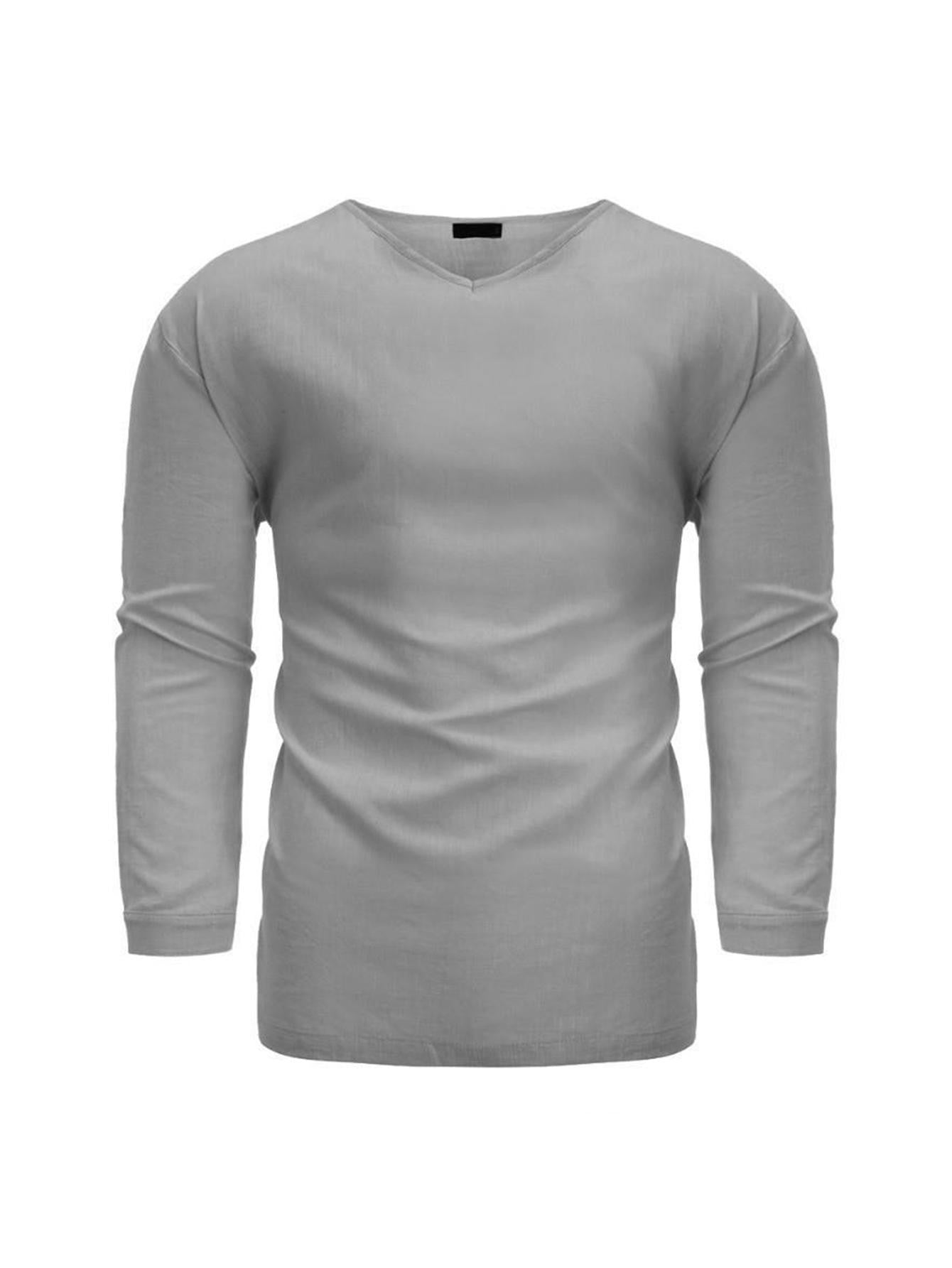 Men's Long Sleeve V-Neck Cotton Linen Loose Shirt