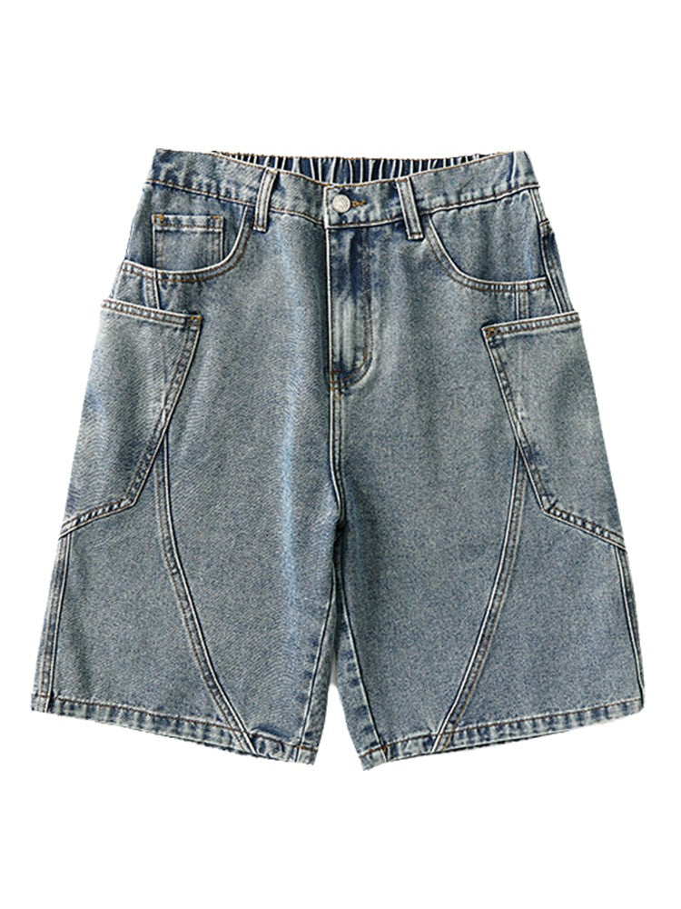 Men's Summer Denim Cargo Shorts Big Size 8XL 7XL 6XL Elastic Waist Straight Baggy Jeans Shorts
