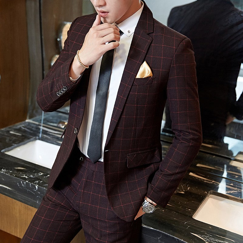 Men's Casual One-Button Plaid Suit Two-Piece Set Business No-Ironing Best Man M-5XL 2025 Fashion Comfortable Fit
