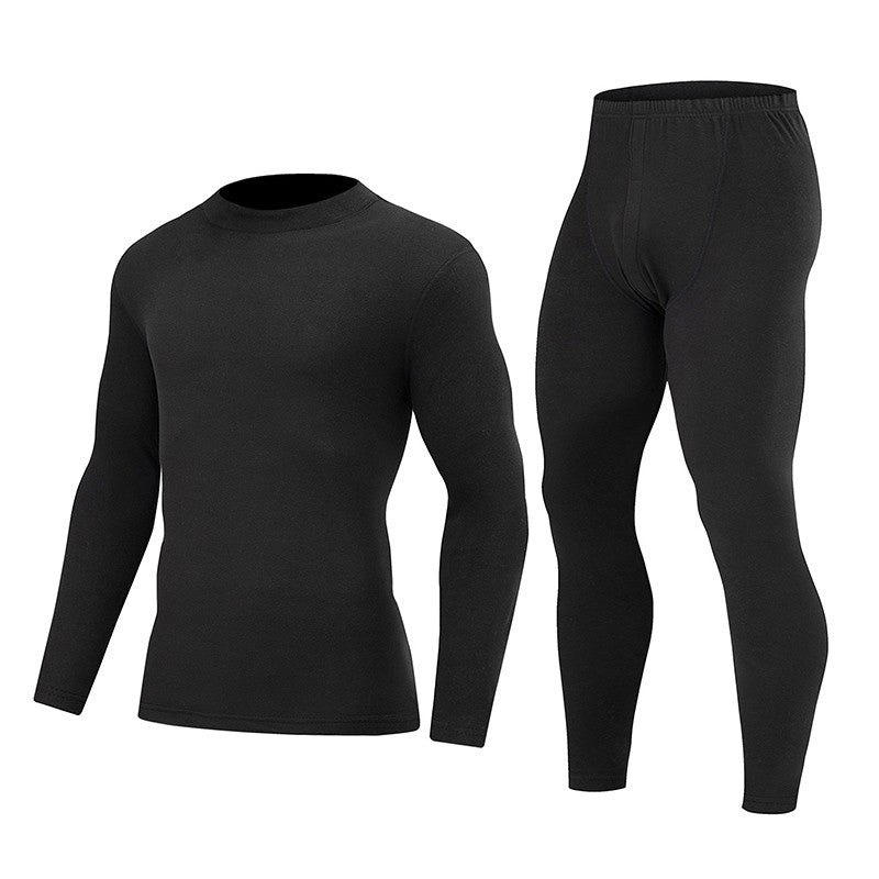 2-piece Autumn/Winter Men's Classic Fashion Basic Warm Underwear Set Loose Large Half High Collar Top T-shirt Elastic Waist Pant