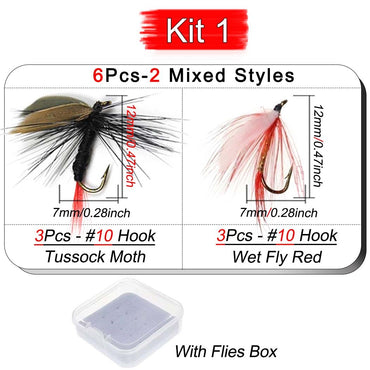 6 Unidades/Caixa Iscas de Pesca com Mosca Insetos Estilos Diferentes Mistos Moscas Pesca de Truta Ninfas Secas Iscas de Pesca com Mosca
